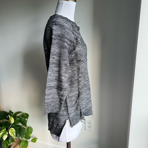 Lord and Taylor sweater heather gray fringe 3/4 sleeve small - Picture 3 of 7